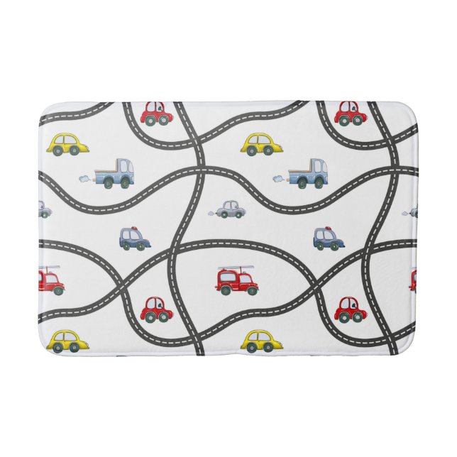 Cars Trucks Roads Boy Bathroom Decor Bath Mat (Front)