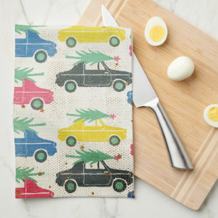 Cars with Trees on Top Retro Style Kitchen Tea Towel