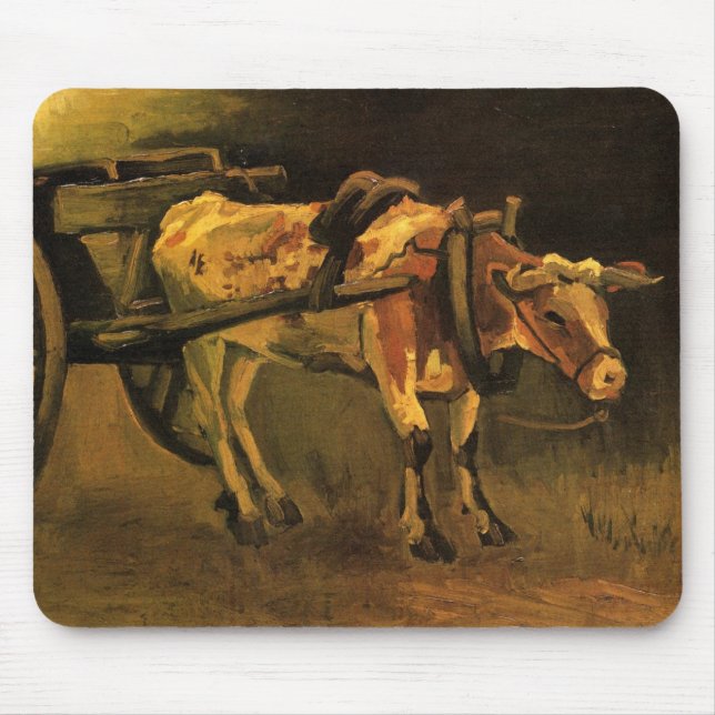 Cart with Red and White Ox by Vincent van Gogh Mouse Pad (Front)