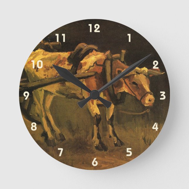 Cart with Red and White Ox by Vincent van Gogh Round Clock (Front)