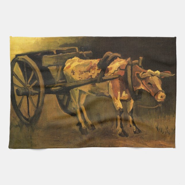 Cart with Red and White Ox by Vincent van Gogh Tea Towel (Horizontal)