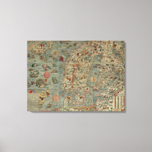Carta Marina - Ancient Creatures Map of the World Canvas Print