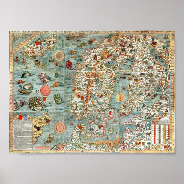 Carta Marina, map of Scandinavia  Poster (Front)
