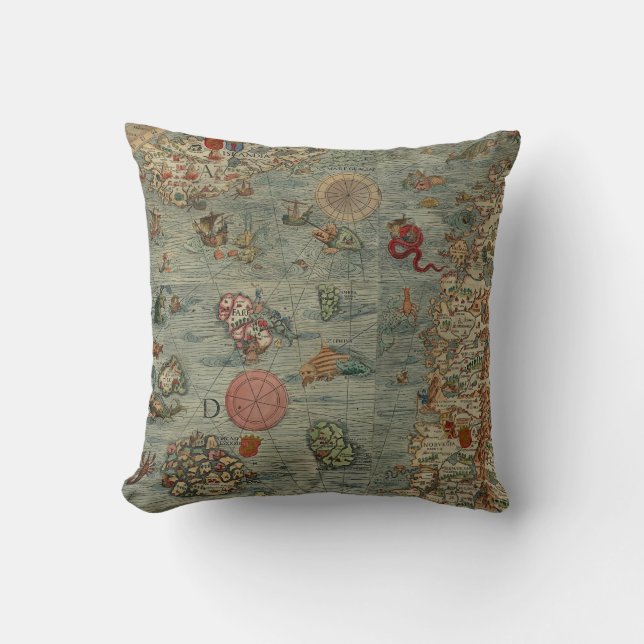 Carta Marina Map (Sea Unicorns!) Cushion (Front)