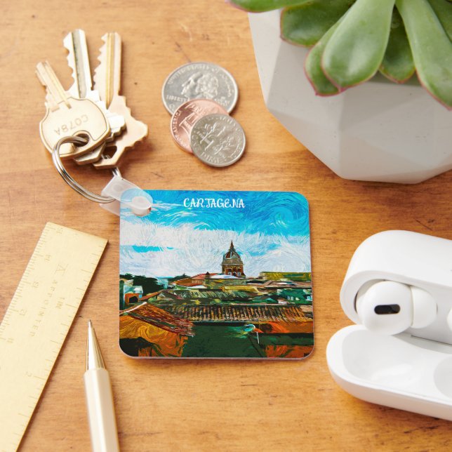 Cartagena Colombia Painting City View Key Ring (Desk)