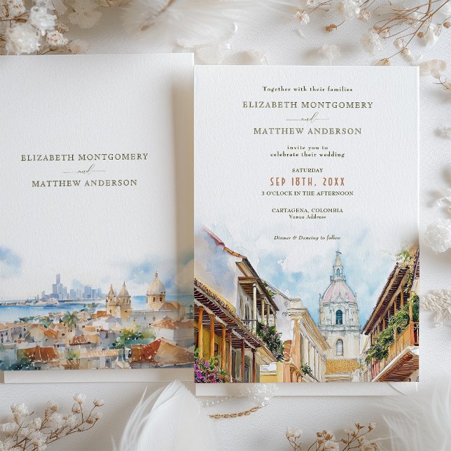 Cartagena Colombia Skyline Travel Wedding Invitation (Creator Uploaded)