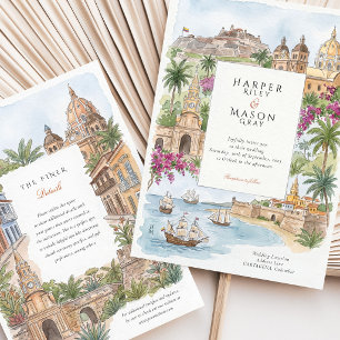 Cartagena Colombia Travel Watercolor Wedding Invitation