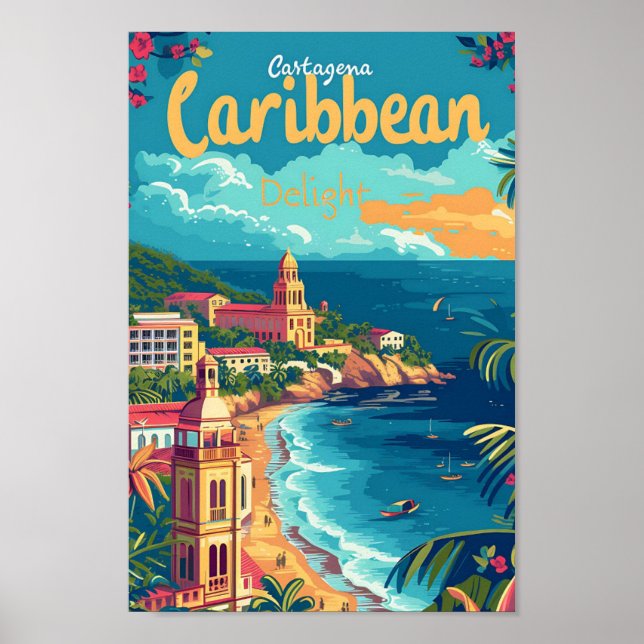 Cartagena Colombia Vintage Art Travel Illustration Poster (Front)