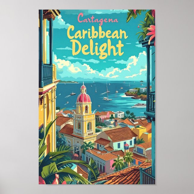 Cartagena Colombia Vintage Art Travel Illustration Poster (Front)