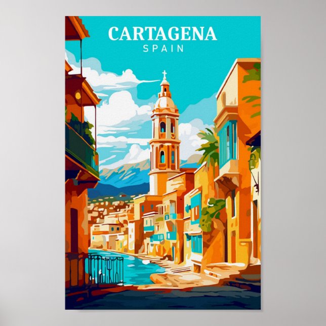 Cartagena Spain Vintage Art Travel Illustration Poster (Front)