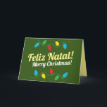 Cartão de Natal Holiday Card<br><div class="desc">Este é um cartão de Natal português que diz "Feliz Natal" em português e inglês. O cartão tem luzes de natal com fontes em negrito.</div>