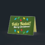 Cartão de Natal Holiday Card<br><div class="desc">Este é um cartão de Natal português que diz "Feliz Natal" em português e inglês. O cartão tem luzes de natal com fontes em negrito.</div>