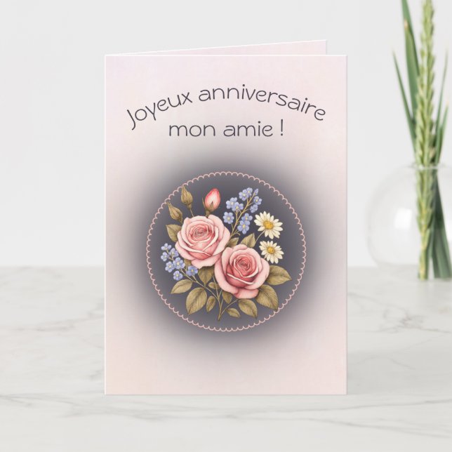 Carte d'anniversaire pliée, rose et myosotis  card (Front)