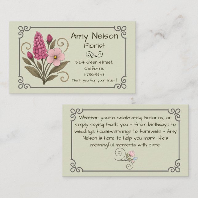 Carte de visite, Flower Shop, Floral Services. Business Card (Front/Back)