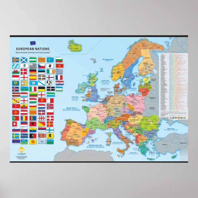 Carte des nations d'Europe (multilingue) Poster (Front)