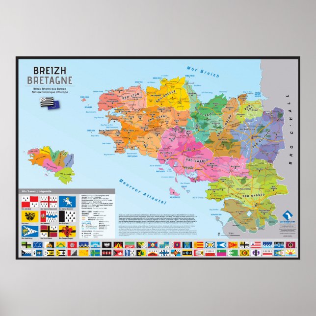 Carte des pays historiques de Bretagne Poster (Front)