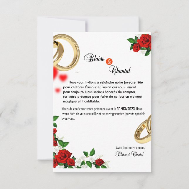 CARTE D'INVITATION DE MARIAGE ANNOUNCEMENT (Front)