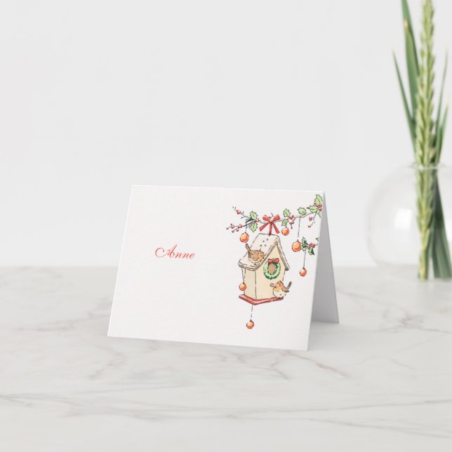 Carte Noël rouge gorge décoration de table Card (Front)