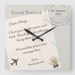Carte Postale custom message personal love note Square Wall Clock