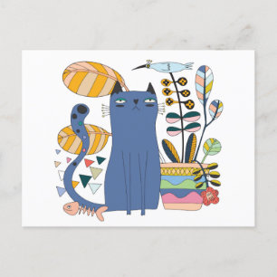 Carte postale "Cute cat and bird " Semi brillant Postcard