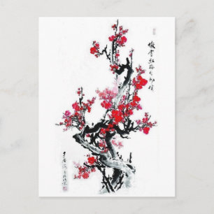 Carte Postale Dessin cerisier Japon Postcard