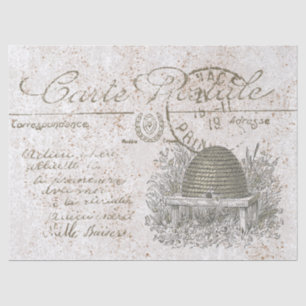 Carte Postale French Script Beehive Skep Decoupage Tissue Paper