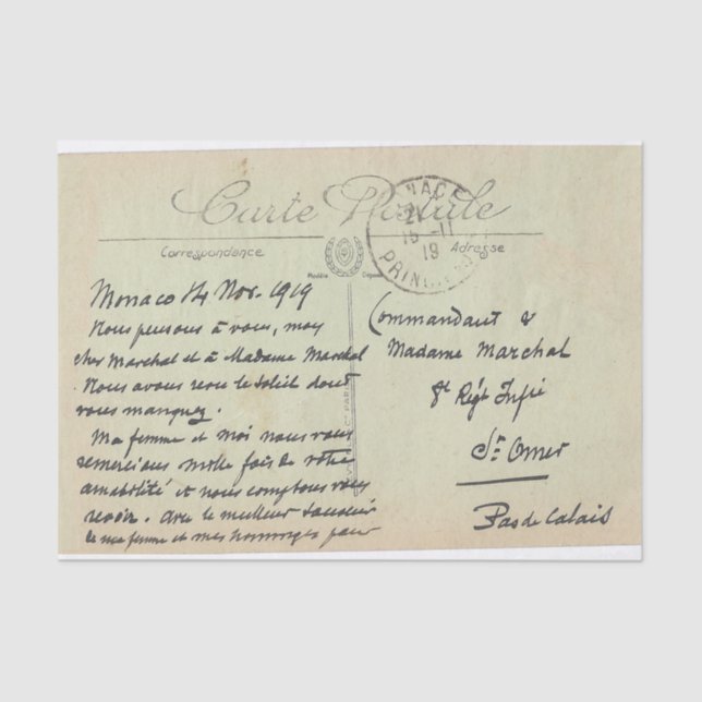 Carte Postale Monaco Vintage French Green Tissue Paper (Front)