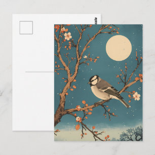 Carte Postale Moonlit Bird on Blossom Branch Postcard