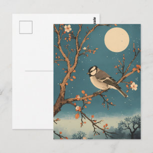 Carte Postale Moonlit Bird on Blossom Branch Postcard