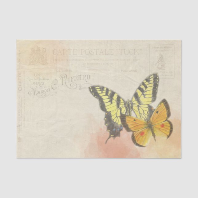 Carte Postale Two Large Yellow Orange Butterflies Tissue Paper (Front)