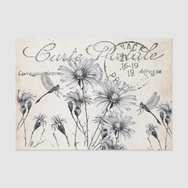 Carte Postale Wildflower Dragonfly Decoupage Craft Tissue Paper (Front)