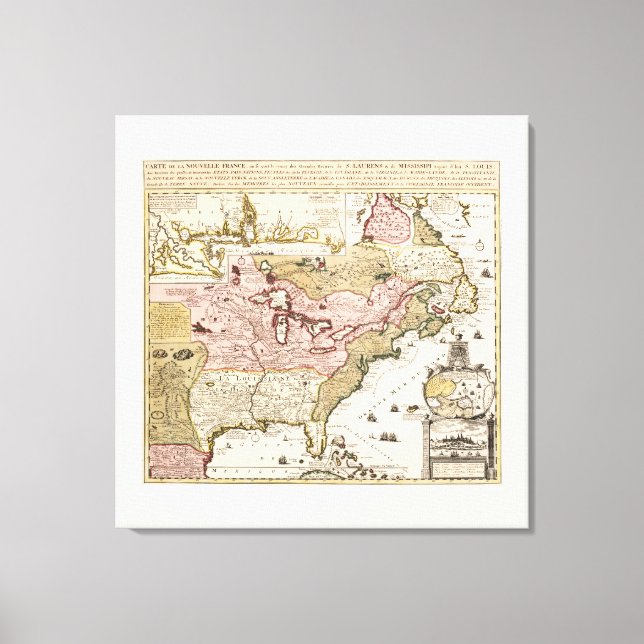Carte Québec Nouvelle-France Amérique par Français Canvas Print (Front)