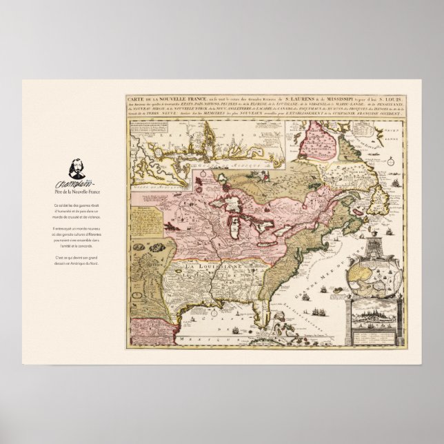 Carte Québec Nouvelle-France Amérique par Français Poster (Front)