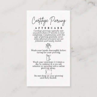 Cartilage Piercing Aftercare Card for Ear Care