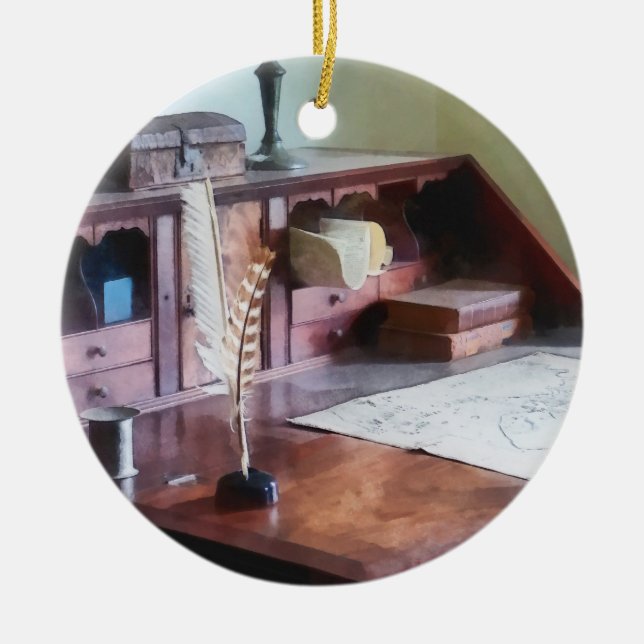 Cartographer's Desk Ceramic Tree Decoration (Front)