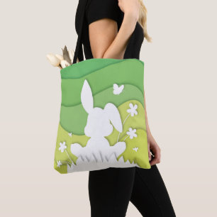 Cartoon 3d bunny in nature, spring holiday tote bag