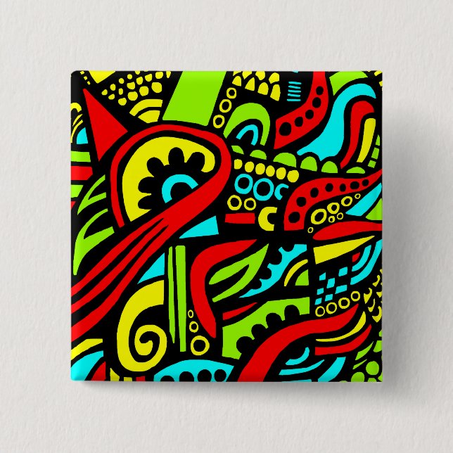 Cartoon Abstract 15 Cm Square Badge (Front)