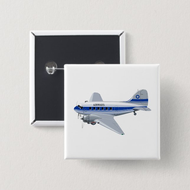 Cartoon aeroplane 15 cm square badge (Front & Back)