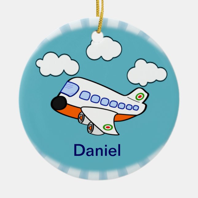 Cartoon Aeroplane Ceramic Tree Decoration (Front)