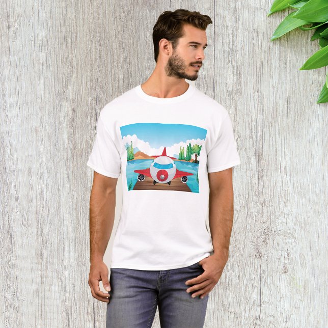 Cartoon Aeroplane on Lake Dock Fun Travel Adventur T-Shirt (Creator Uploaded)