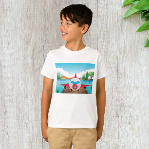 Cartoon Aeroplane on Lake Dock Fun Travel Adventur T-Shirt