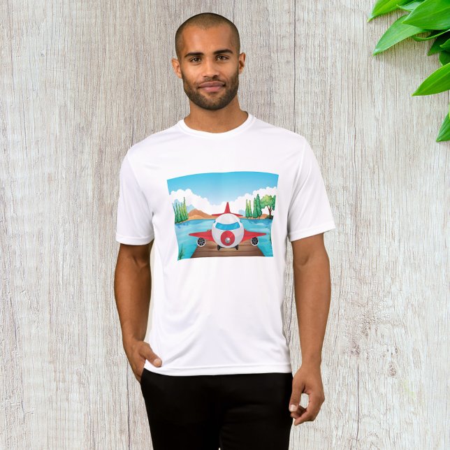 Cartoon Aeroplane on Lake Dock Fun Travel Adventur T-Shirt (Creator Uploaded)