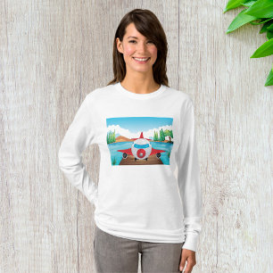 Cartoon Aeroplane on Lake Dock Fun Travel Adventur T-Shirt