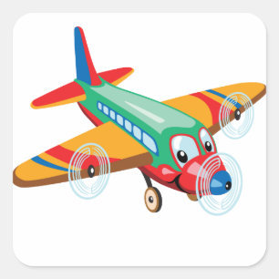 cartoon aeroplane square sticker