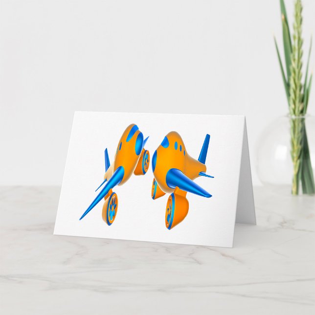 Cartoon Aeroplanes Vibrant Orange and Blue  Card (Creator Uploaded)