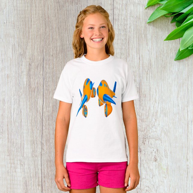 Cartoon Aeroplanes Vibrant Orange and Blue  T-Shirt (Creator Uploaded)