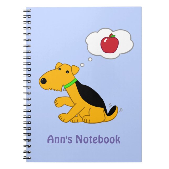 Cartoon Airedale Terrier Dog Thinking of an Apple Notebook (Front)