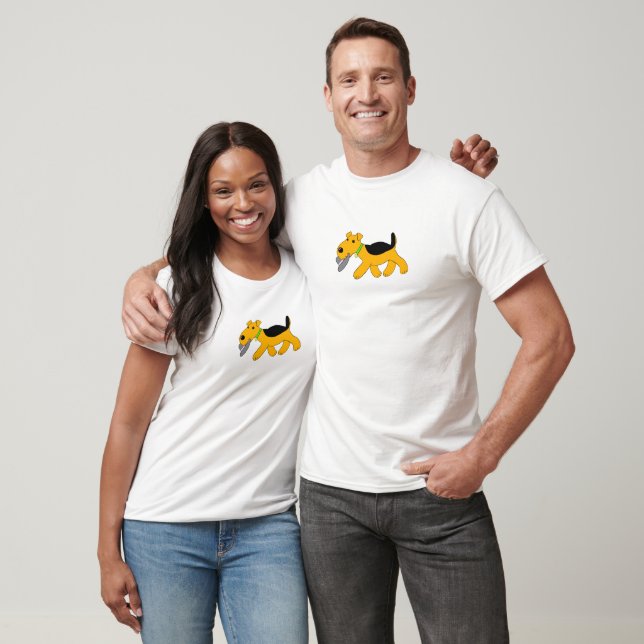 Cartoon Airedale Terrier Dog w Hat Design shirt (Unisex)