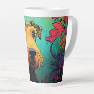 Cartoon Airedale Terrier in a Garden Latte Mug