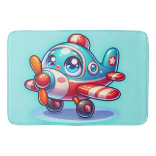Cartoon airplane blue   bath mat